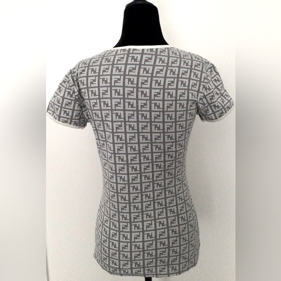 FENDI FF Monogram Beige Ivory Logo Print Top IT 44 (equiv. 4-6 US) - Picture 2 of 6